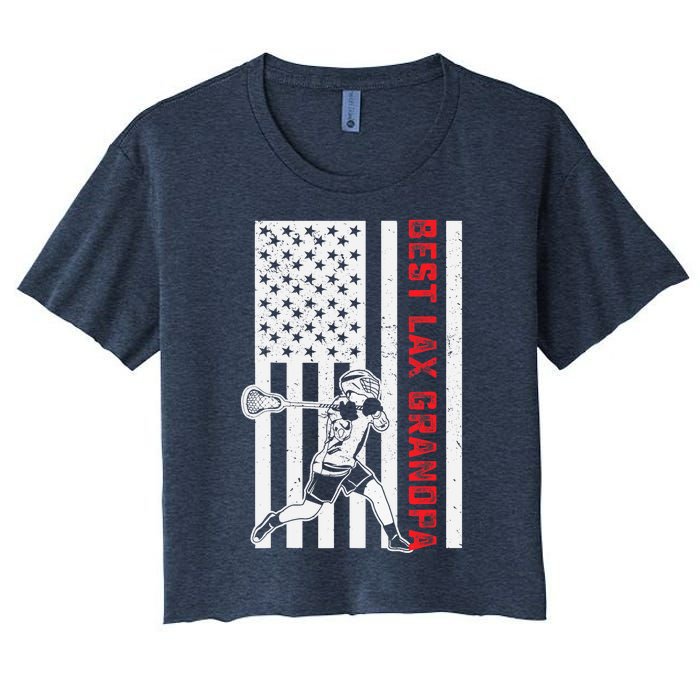 American Flag Lacrosse Grandpa LAX Player Team Sports Lover Women's Crop Top Tee