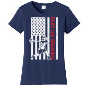 American Flag Lacrosse Grandpa LAX Player Team Sports Lover Women's T-Shirt