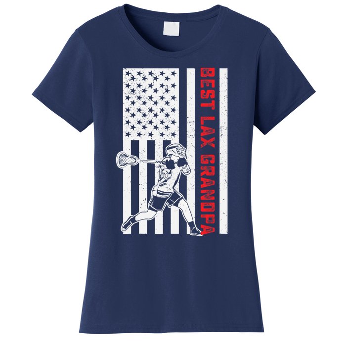 American Flag Lacrosse Grandpa LAX Player Team Sports Lover Women's T-Shirt