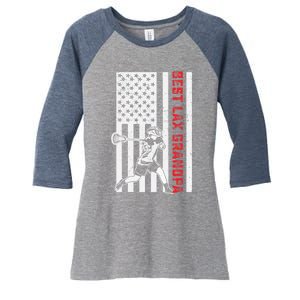 American Flag Lacrosse Grandpa LAX Player Team Sports Lover Women's Tri-Blend 3/4-Sleeve Raglan Shirt