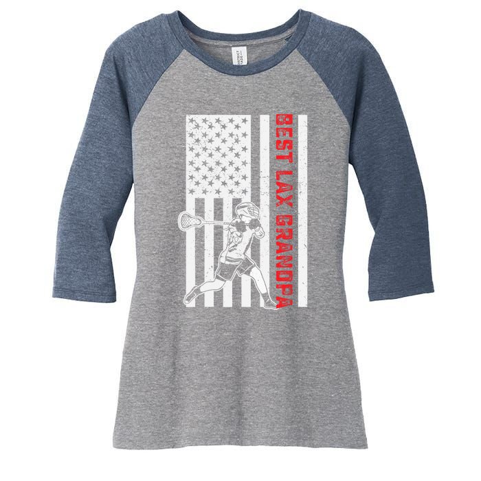 American Flag Lacrosse Grandpa LAX Player Team Sports Lover Women's Tri-Blend 3/4-Sleeve Raglan Shirt