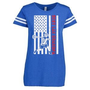 American Flag Lacrosse Grandpa LAX Player Team Sports Lover Enza Ladies Jersey Football T-Shirt