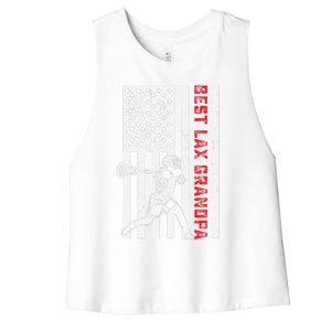 American Flag Lacrosse Grandpa LAX Player Team Sports Lover Women's Racerback Cropped Tank