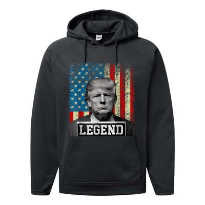 American Flag Legend Trump Mug Shot 2024 President Performance Fleece Hoodie