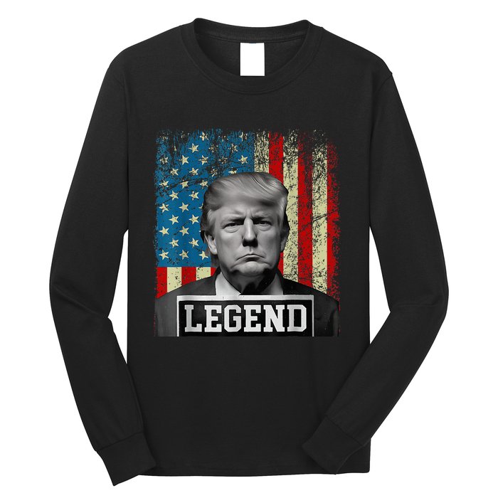 American Flag Legend Trump Mug Shot 2024 President Long Sleeve Shirt