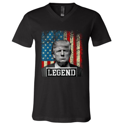 American Flag Legend Trump Mug Shot 2024 President V-Neck T-Shirt