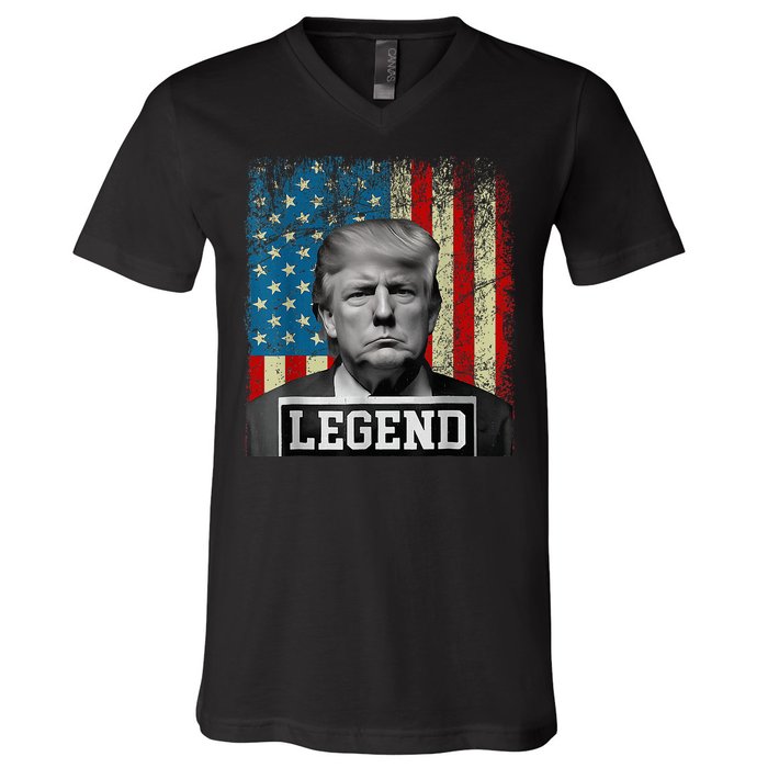 American Flag Legend Trump Mug Shot 2024 President V-Neck T-Shirt