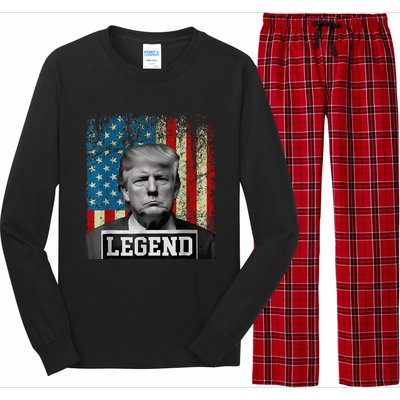 American Flag Legend Trump Mug Shot 2024 President Long Sleeve Pajama Set