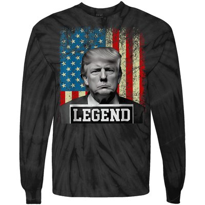 American Flag Legend Trump Mug Shot 2024 President Tie-Dye Long Sleeve Shirt