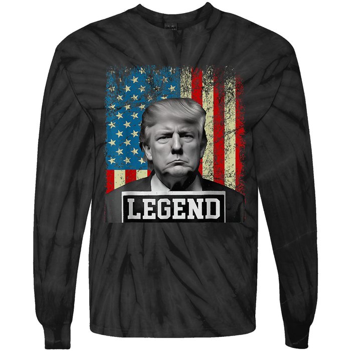 American Flag Legend Trump Mug Shot 2024 President Tie-Dye Long Sleeve Shirt