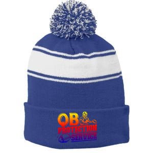 American Football Line Qb Protection Service Great Gift Stripe Pom Pom Beanie