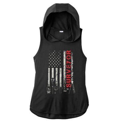 American flag land Surveyor surveying puns engineer Ladies PosiCharge Tri-Blend Wicking Draft Hoodie Tank