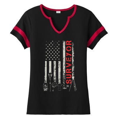 American flag land Surveyor surveying puns engineer Ladies Halftime Notch Neck Tee