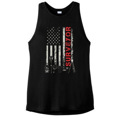 American flag land Surveyor surveying puns engineer Ladies PosiCharge Tri-Blend Wicking Tank