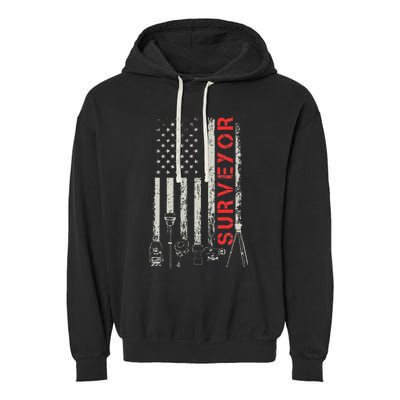 American flag land Surveyor surveying puns engineer Garment-Dyed Fleece Hoodie