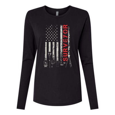 American flag land Surveyor surveying puns engineer Womens Cotton Relaxed Long Sleeve T-Shirt