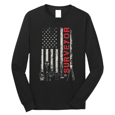 American flag land Surveyor surveying puns engineer Long Sleeve Shirt