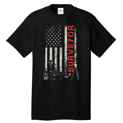 American flag land Surveyor surveying puns engineer Tall T-Shirt