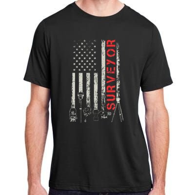 American flag land Surveyor surveying puns engineer Adult ChromaSoft Performance T-Shirt