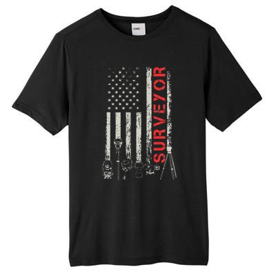 American flag land Surveyor surveying puns engineer Tall Fusion ChromaSoft Performance T-Shirt