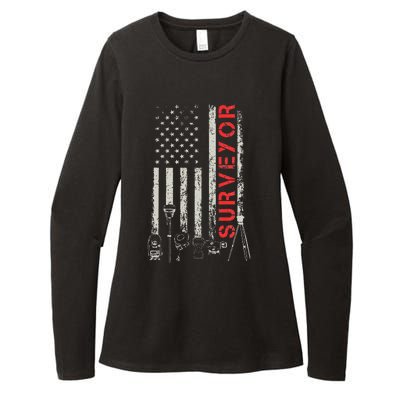 American flag land Surveyor surveying puns engineer Womens CVC Long Sleeve Shirt