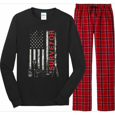 American flag land Surveyor surveying puns engineer Long Sleeve Pajama Set