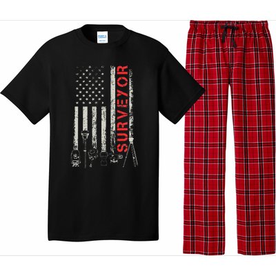 American flag land Surveyor surveying puns engineer Pajama Set