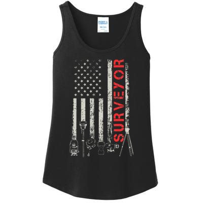 American flag land Surveyor surveying puns engineer Ladies Essential Tank