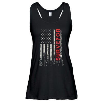 American flag land Surveyor surveying puns engineer Ladies Essential Flowy Tank