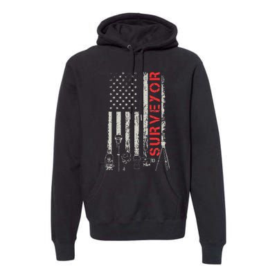 American flag land Surveyor surveying puns engineer Premium Hoodie