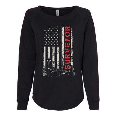 American flag land Surveyor surveying puns engineer Womens California Wash Sweatshirt