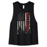 American flag land Surveyor surveying puns engineer Women's Racerback Cropped Tank