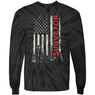 American flag land Surveyor surveying puns engineer Tie-Dye Long Sleeve Shirt