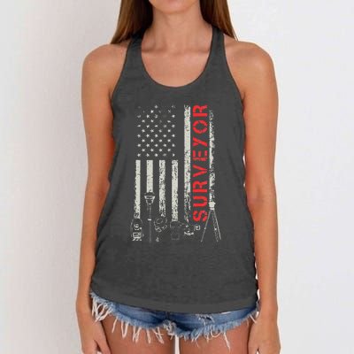 American flag land Surveyor surveying puns engineer Women's Knotted Racerback Tank