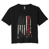 American flag land Surveyor surveying puns engineer Women's Crop Top Tee