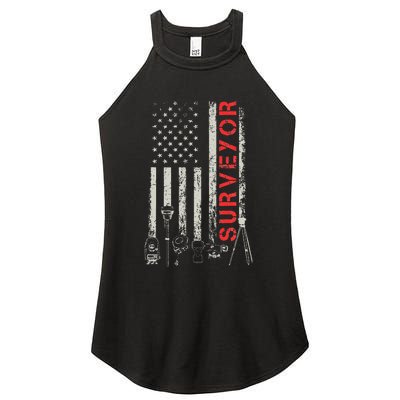 American flag land Surveyor surveying puns engineer Women's Perfect Tri Rocker Tank