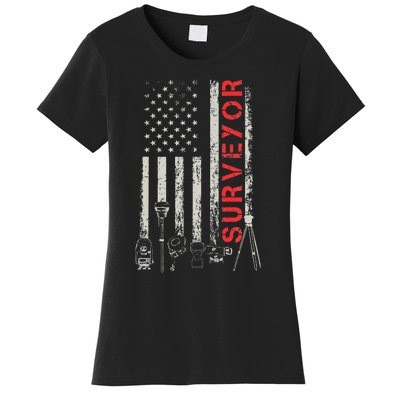 American flag land Surveyor surveying puns engineer Women's T-Shirt