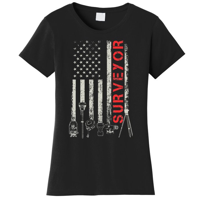 American flag land Surveyor surveying puns engineer Women's T-Shirt