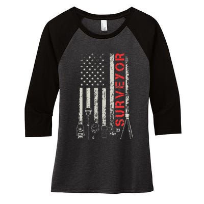 American flag land Surveyor surveying puns engineer Women's Tri-Blend 3/4-Sleeve Raglan Shirt