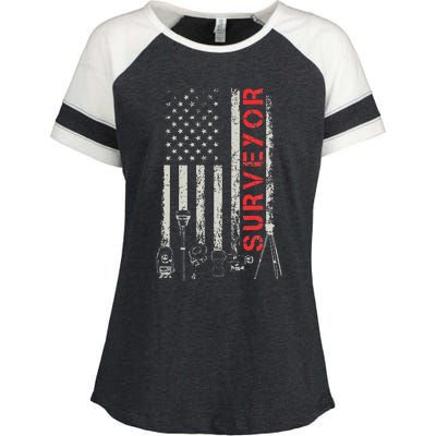 American flag land Surveyor surveying puns engineer Enza Ladies Jersey Colorblock Tee