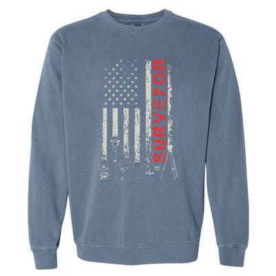 American flag land Surveyor surveying puns engineer Garment-Dyed Sweatshirt