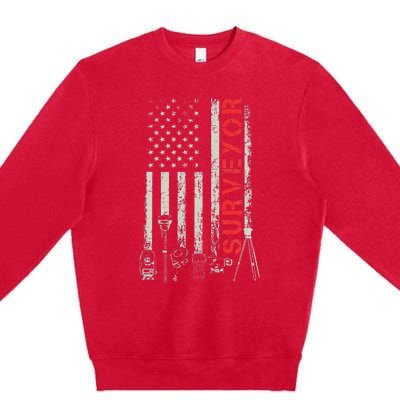 American flag land Surveyor surveying puns engineer Premium Crewneck Sweatshirt