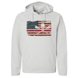 American Flag Lacrosse Usa Lax Player Gift Idea Great Gift Performance Fleece Hoodie