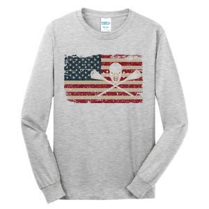 American Flag Lacrosse Usa Lax Player Gift Idea Great Gift Tall Long Sleeve T-Shirt