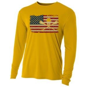 American Flag Lacrosse Usa Lax Player Gift Idea Great Gift Cooling Performance Long Sleeve Crew