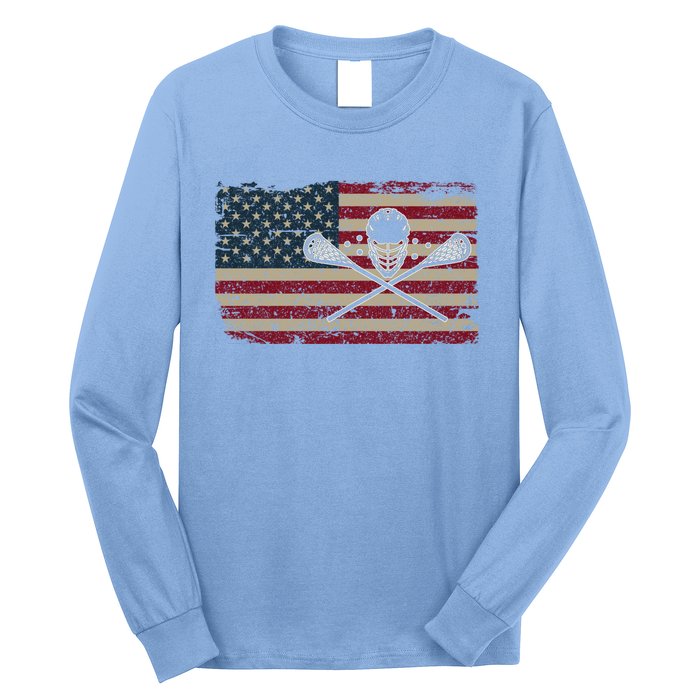 American Flag Lacrosse Usa Lax Player Gift Idea Great Gift Long Sleeve Shirt