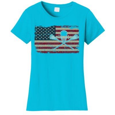 American Flag Lacrosse Usa Lax Player Gift Idea Great Gift Women's T-Shirt