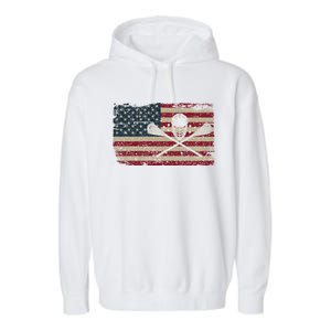 American Flag Lacrosse Usa Lax Player Gift Idea Great Gift Garment-Dyed Fleece Hoodie