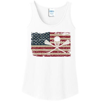 American Flag Lacrosse Usa Lax Player Gift Idea Great Gift Ladies Essential Tank