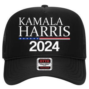 American Flag Logo Kamala Harris 2024 High Crown Mesh Back Trucker Hat